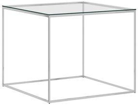 Konferenčný stolík strieborný 50x50x43 cm nehrdzavejúca oceľ a sklo