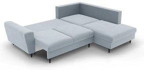 Svetlomodrá zamatová rozkladacia/s úložným priestorom rohová pohovka (pravý roh/do L) Kyoto – Cosmopolitan Design