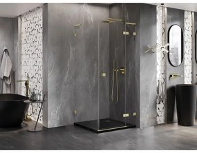 Mexen Lunar, L výklopný sprchový kút pravý 90 x 90 cm, 8mm číre sklo, zlatý kartáčovaný - 834L-090-090-55-00-P