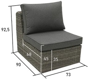 Deokork Ratanový stredový diel BORNEO LUXURY (sivá)