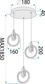 Toolight Toolight, LED závesné osvetlenie 33W, 3000K, 3500lm, LHJ093-3CP, zlatá lesklá, OSW-50066