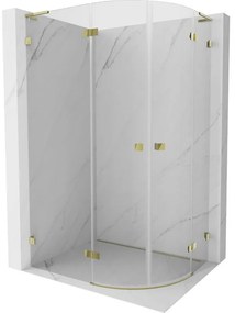 Mexen Lunar, L polkruhový sprchový kút naklápací doľava 90 x 80 cm, 8mm číre sklo, zlatý profil, 833L-090L-080P-50-00