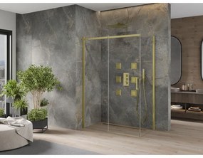 Mexen Omega, sprchovací kút s posuvnými dverami 140 (dvere) x 70 (stena) cm, 8mm sklo, zlatý profil-číre sklo, 825-140-070-50-00