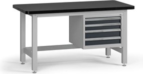 Pracovný stôl do dielne G4 so závesným boxom na náradie, MDF + PVC doska, 4 zásuvky, 1500 x 750 x 800 mm, grafit
