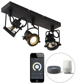 Inteligentné bodové svetlo čierne 3-žiarovkové vrátane Wifi GU10 - Suplux