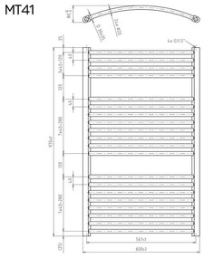 Mereo, Vykurovací rebrík 600x1330 mm, oblý, biely, MER-MT42