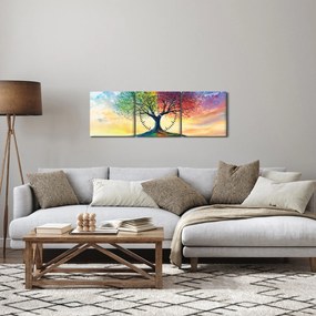 Obraz – Maľovaný strom ročných období (s hodinami) (90x30 cm)