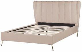 Zamatová posteľ s USB portom 140 x 200 cm sivobéžová MIRIBEL Beliani
