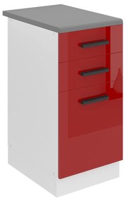 Kuchynská skrinka Belini Premium Full Version spodná so zásuvkami 40 cm červený lesk s pracovnou doskou