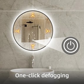 Erga Olivia, okrúhle LED zrkadlo 50cm, čierny kovový rám, 1150 lm, 6500K, predné osvetlenie, ERG-V01-202-5050-BK