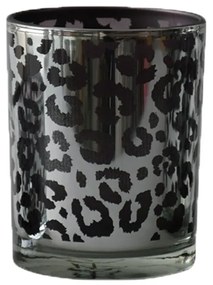 Strieborný sklenený svietnik Leo s motívom leoparda - 7,3 * 7,3 * 8cm