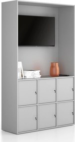 Kancelárska skriňa FRAME, 6x dvere, priestor pre TV, 1299 x 450 x 2162 mm, cylindrický zámok, sivá