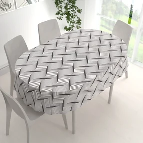 Biante Dekoračný oválny obrus PML-042 Čierno-biele vlnenie 120x140 cm