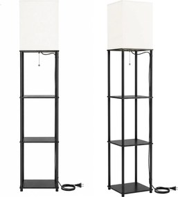 Toolight Toolight, JNH050-1F, stojaca lampa s poličkami a jutovým tienidlom, v. 157 cm, 1×E27, čierna, 58349