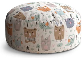Taburet Circle kreslené lesné zvieratká, farebná