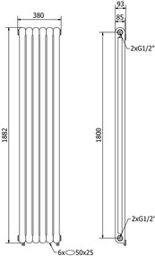 Mexen Kent, vykurovacie teleso 1882 x 380 mm, 1392 W, biela, W216-1882-380-00-20