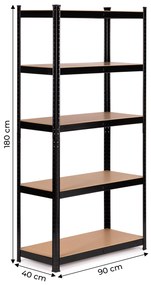 ModernHome Kovový úložný regál 180x90x40 cm - 5 políc, 875 kg ModernHome