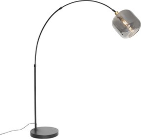 Oblúková lampa čierna so zlatom a dymovým sklom - Zuzanna