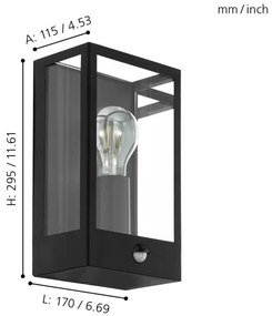 Eglo 99587 - Vonkajšie nástenné svietidlo so senzorom ALAMONTE 1xE27/60W/230V IP44