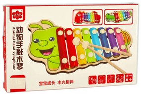 KIK Farebný drevený cimbal pre deti húsenica