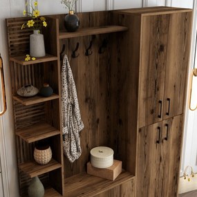 Vešiak s botníkom, policami a skriňou Viyana Walnut