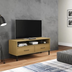 TV skrinka s kovovými nohami hnedá masívna borovica OSLO 351024