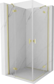 Mexen Mist-H Duo, 2-krídlový výklopný sprchový kút 110 x 110 cm, číre sklo, zlatý matný profil, 8A5-110L-110P-55-00