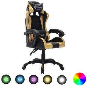 Herná stolička s RGB LED svetlami zlato-čierna umelá koža