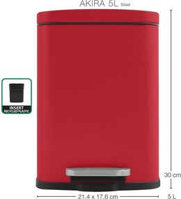 Červený nášľapný oceľový odpadkový kôš 5 l Akira – Spirella