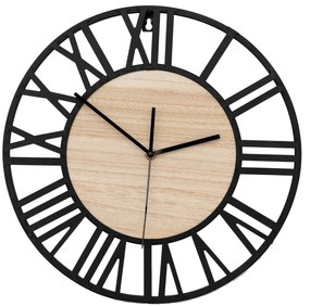Tutumi Tutumi, okrúhle nástenné hodiny 35 cm kovové / drevené MC70902, čierna-hnedá, ZEG-08743