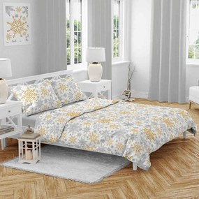 Vianočné obliečky bavlnené Vločka zlatá TiaHome - 1x Vankúš 90x70cm, 1x Paplón 140x200cm