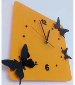 Hodiny na stenu z plexiskla - Farba žltá, čierne motýle Rozmer  30 x 30 cm I SENTOP FL-z29