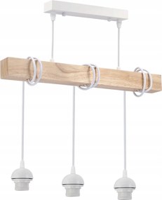 BERGE LED drevené závesné stropné svietidlo, biele, 3xE27, drevená guľa