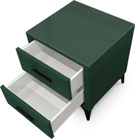 Nočný stolík s 2 zásuvkami Joy, tmavo zelená látka