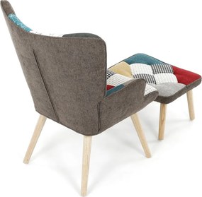 Relaxačné kreslo ušiak LISA + taburet — masív, látka, patchwork