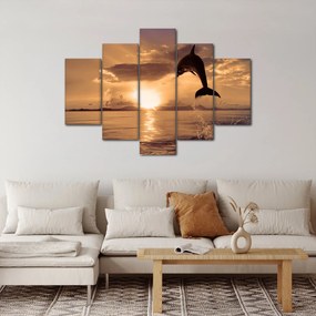 Obraz - Delfín pri západe slnka (150x105 cm)