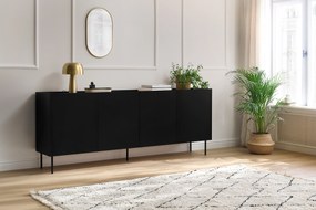 Čierna matná komoda Desin 220 cm so štyrmi dverami - duba nagano