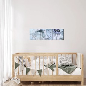 Obraz - Kvetinová freska na tehlovej stene (s hodinami) (90x30 cm)
