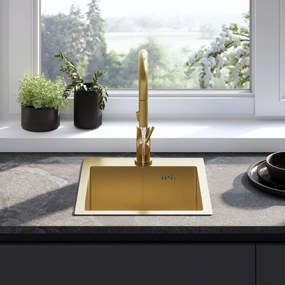 Rea Leo, 1-komorový oceľový drez 400x450x185 mm, zlatá matná, ZLE-06001