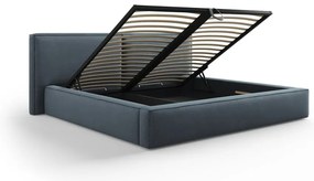 Tmavomodrá čalúnená dvojlôžková posteľ s úložným priestorom a roštom 180x200 cm Arendal – Cosmopolitan Design