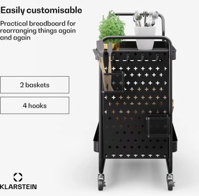 Klarstein Chibi, servírovací vozík, 2 police, kovový, koše, háčiky, mobilný