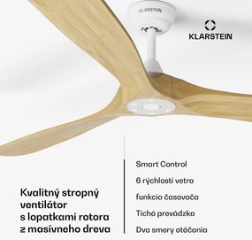 Klarstein Bahama Breeze Smart Stropný ventilátor , lopatky rotora z masívneho dreva, diaľkové ovládanie + ovládanie pomocou aplikácie