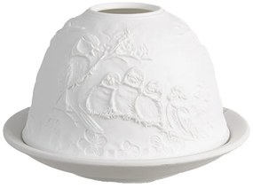 Biely porcelánový svietnik na čajovú sviečku s vtáčikmi Paollo - Ø 12*8 cm