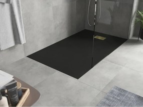 Mexen Hugo, obdĺžniková sprchová vanička SMC 140 x 70 cm, čierna, zlatá krytka, 42707014-G