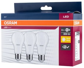 OSRAM Sada 3x LED žiarovka, E27, A60, 8,5 W, 806lm, 2700K, teplá biela