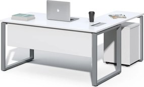 Rohový kancelársky stôl s kontajnerom Houseland Prime Home 01 160 cm biely