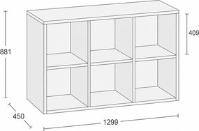 Regál FRAME, nízky, 3 stĺpce, 881 x 1299 x 450 mm, orech
