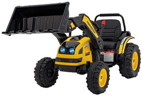 Batériový bager-traktor pre deti žltý + pohyblivé rameno lyžice + diaľkové ovládanie + pomalý štart + FM rádio + LED