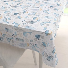 Biante Detský bavlnený obdĺžnikový obrus Sandra SA-442 Morský svet modrý na bielom 140x220 cm