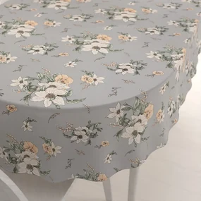 Biante Bavlnený oválny obrus Sandra SA-465 Oranžové kvety na sivom 80x120 cm